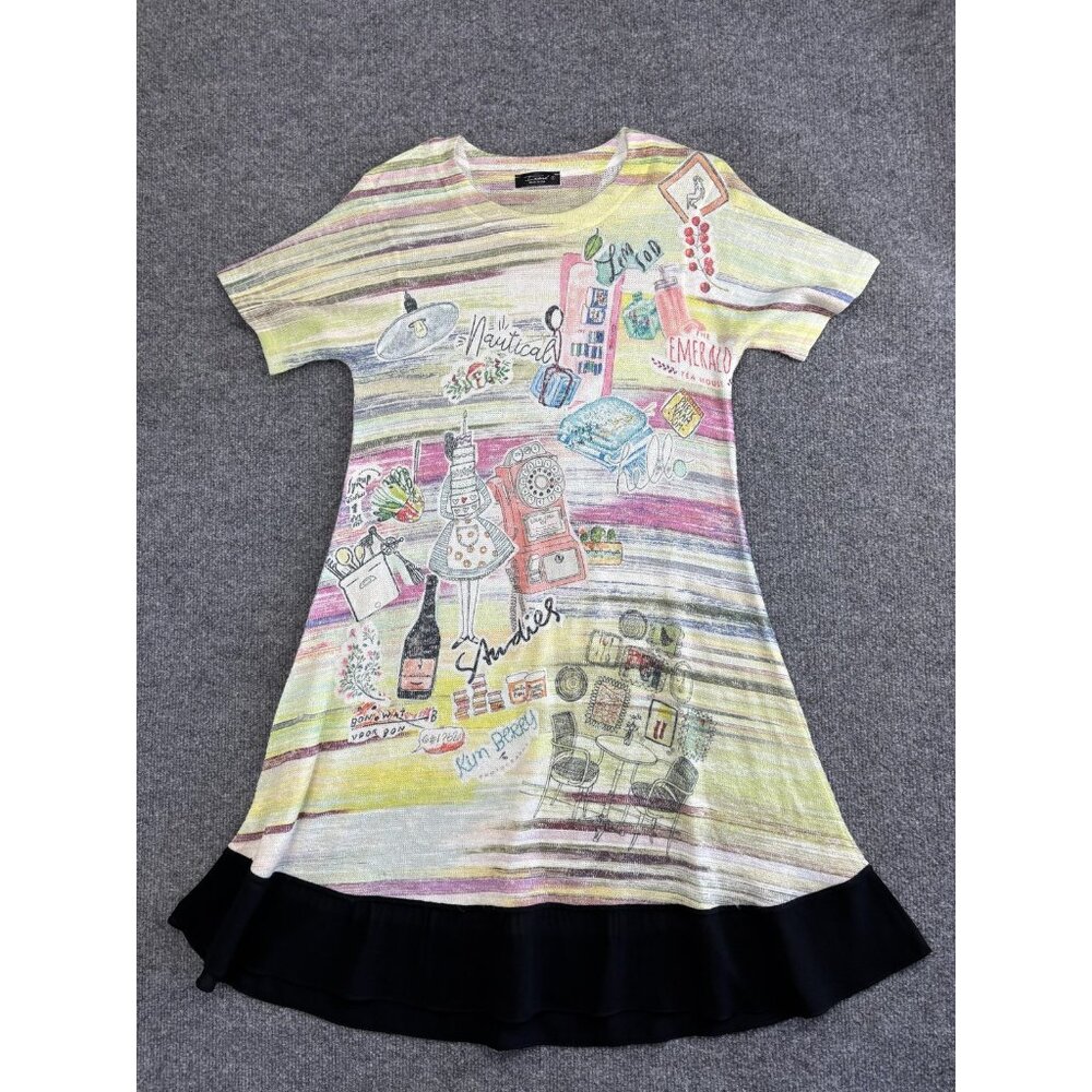 Inoah Dress Womens Small Multicolor A-Line Stripe Print Ruffle‎ Hem Made in USA